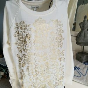 Studio Works sweatshirt, cream w/ foil gold deco